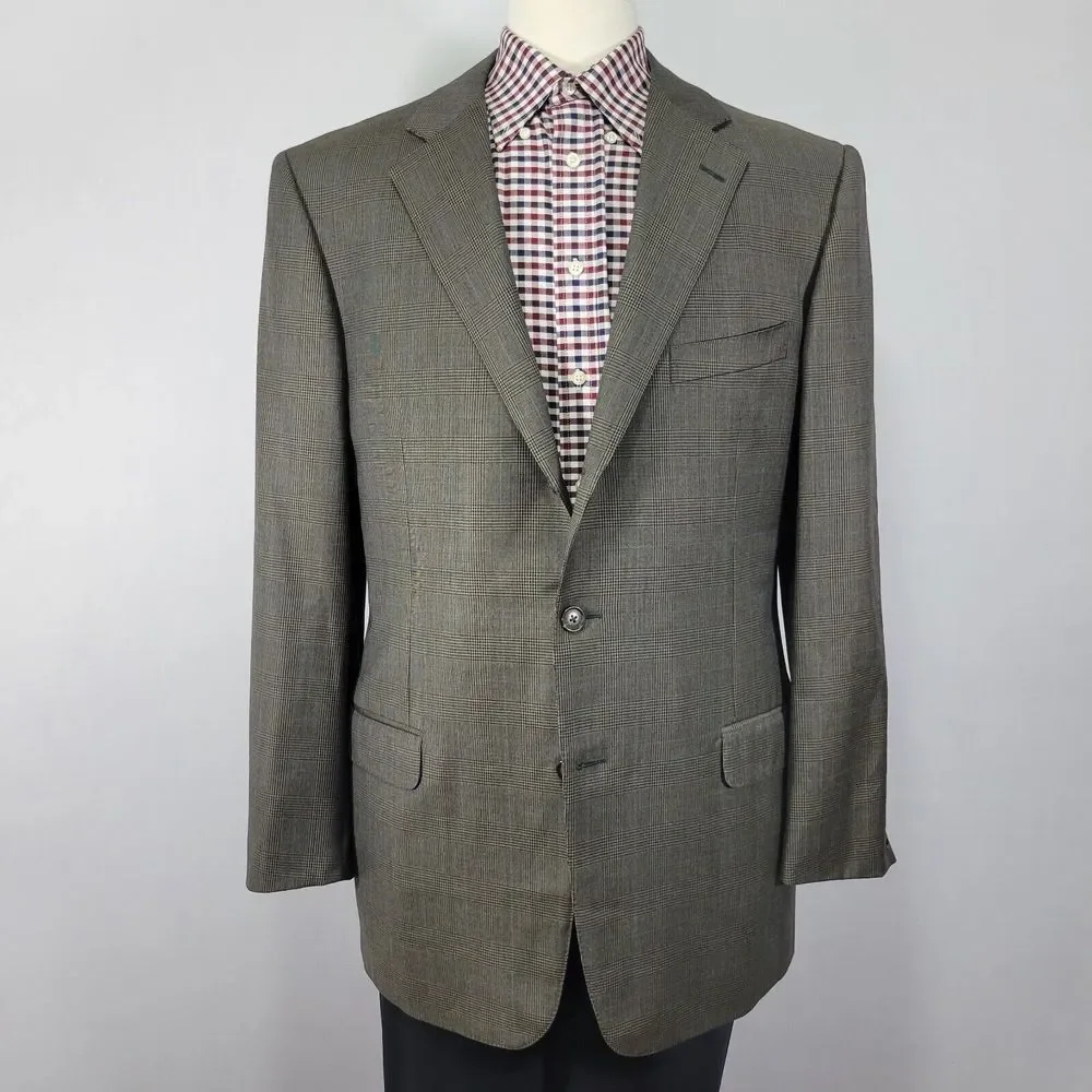 Ermenegildo Zegna Trofeo Men's Sport Coat Blazer Two Button Brown‎ Plaid 44L
